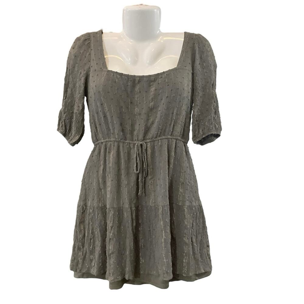 City Studio Women's Green w/ Metallic Elbow Slv Square Neck Boho Grunge Dress M